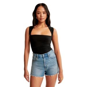 ANWND WOMEN M/L BLACK BODICE PORTRAIT CAP SQUARE NECK SLEEVELESS CROP NWT